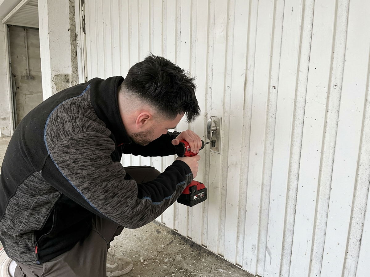 Serrurier Calliclès ouvrant une serrure de porte de garage